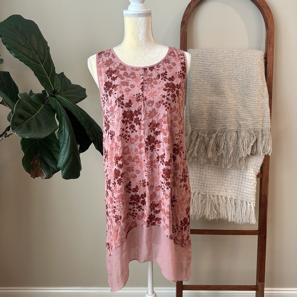 Soma Women's Tank Top Size‎ Medium Pink Red Floral Pajamas Sleeveless Tunic